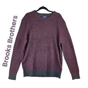 Brooks Brothers Mens Plum & Dark Gray Wool Blend Pull Over Sweater Sz XL Winter